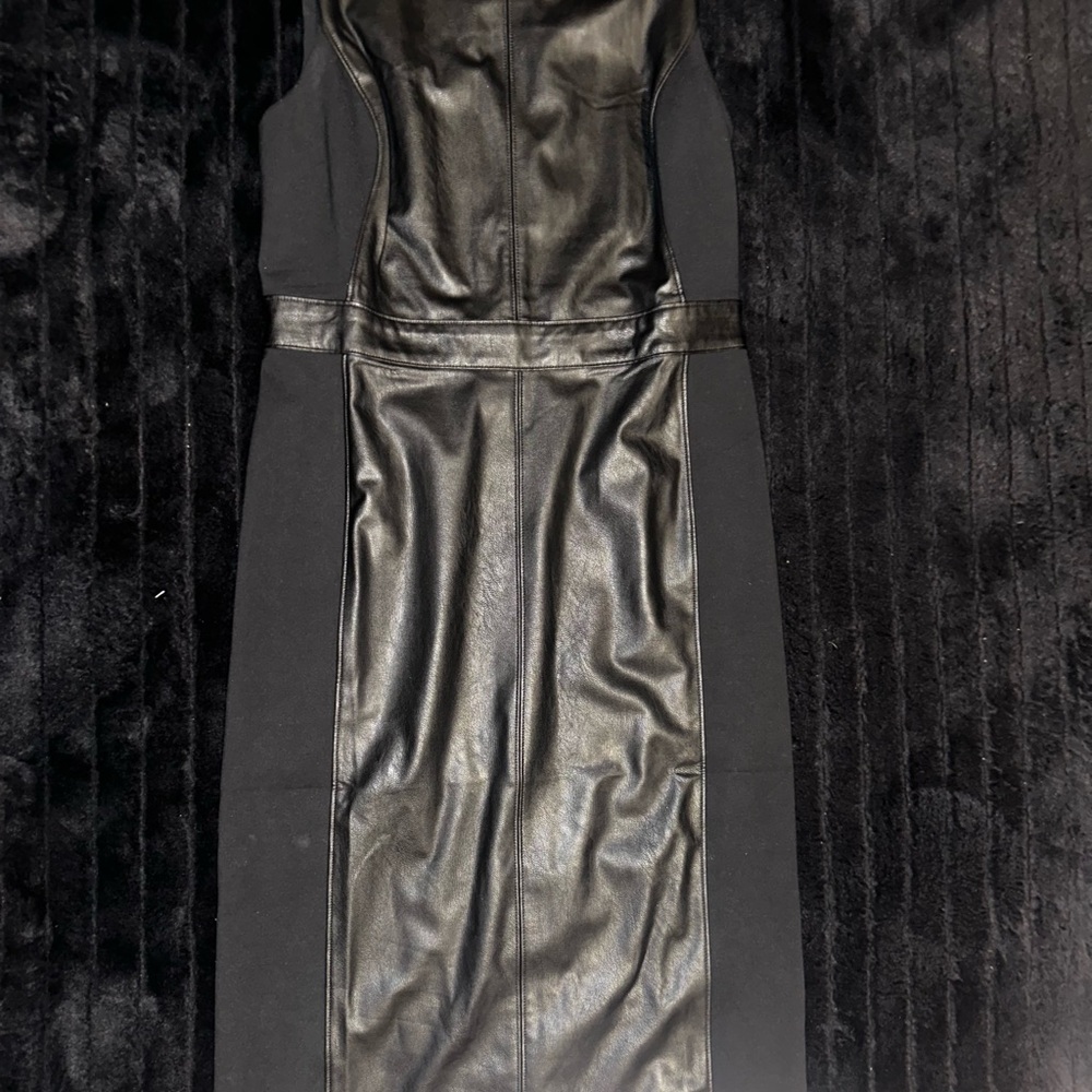Elegant Black Leather Panel Dress